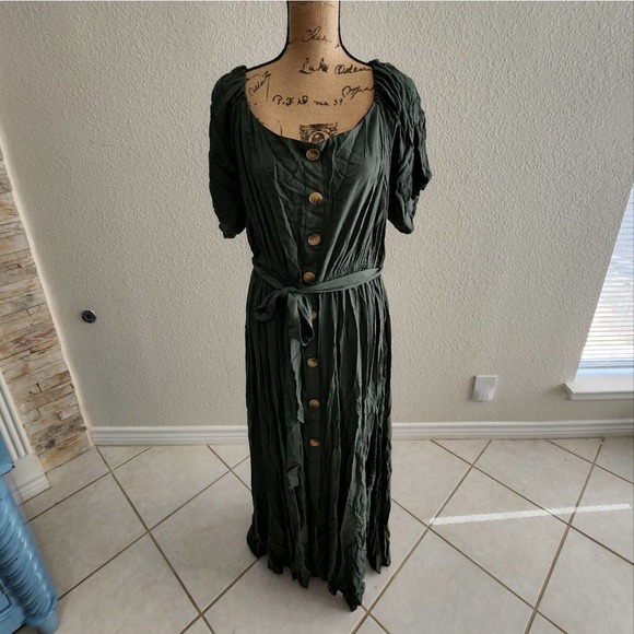 NORDSTROM CITY‎ Chic hunter green boho off shoulder maxi  dress plus size 18 - Picture 1 of 8